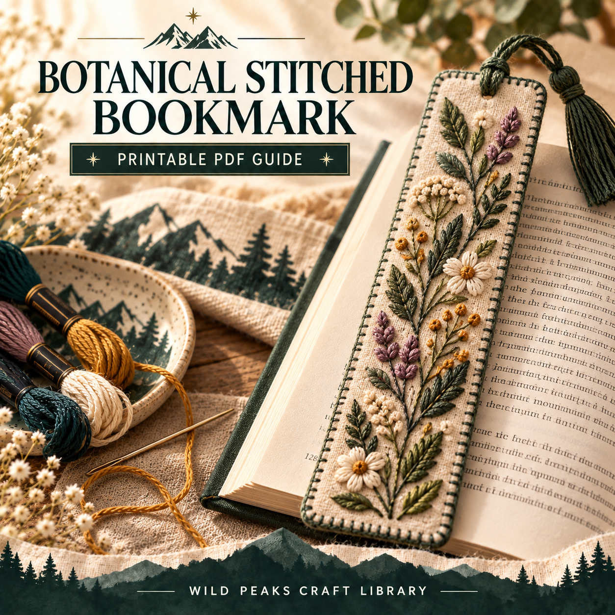 Preview of Botanical Stitched Bookmark