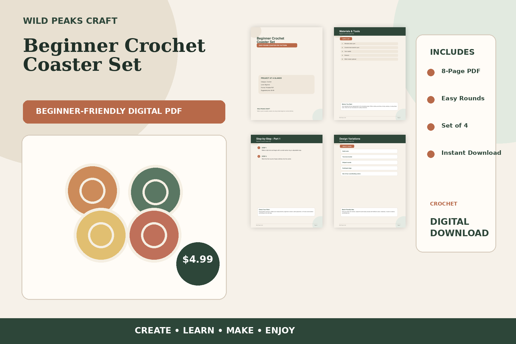 Product preview for Beginner Crochet Coaster Set