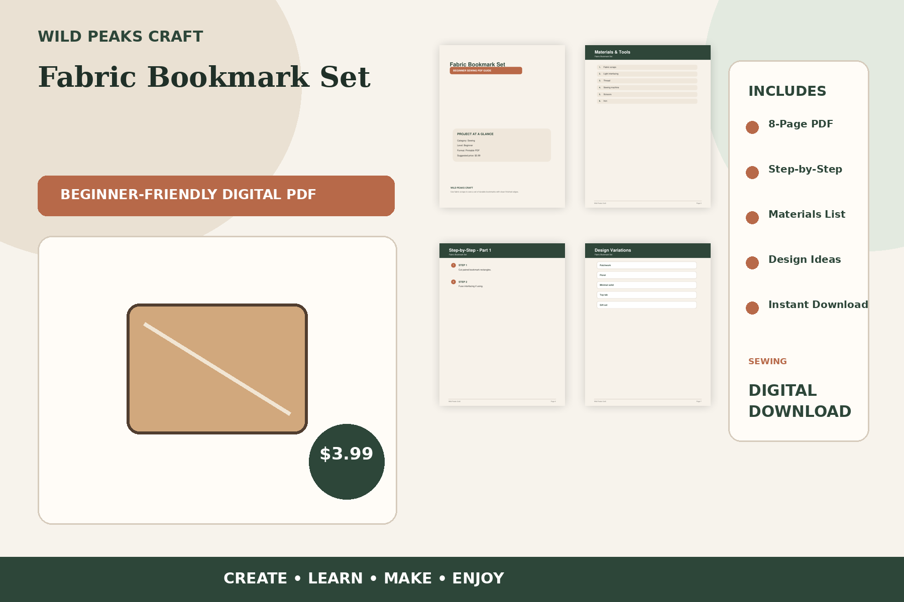 Product preview for Fabric Bookmark Set