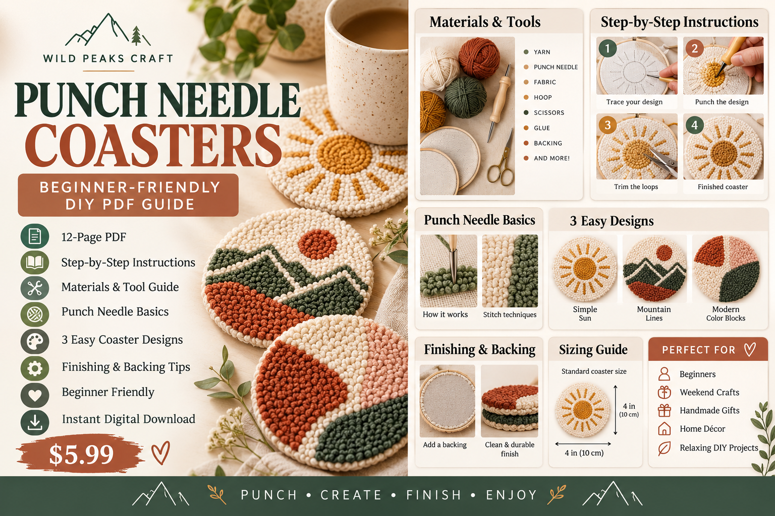 Product preview for Punch Needle Coasters