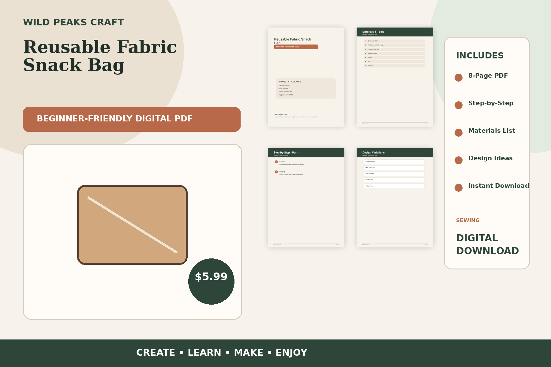 Product preview for Reusable Fabric Snack Bag