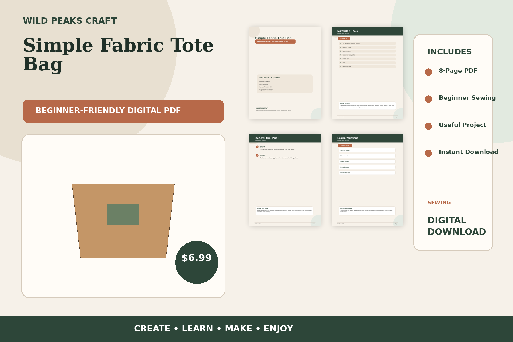 Product preview for Simple Fabric Tote Bag